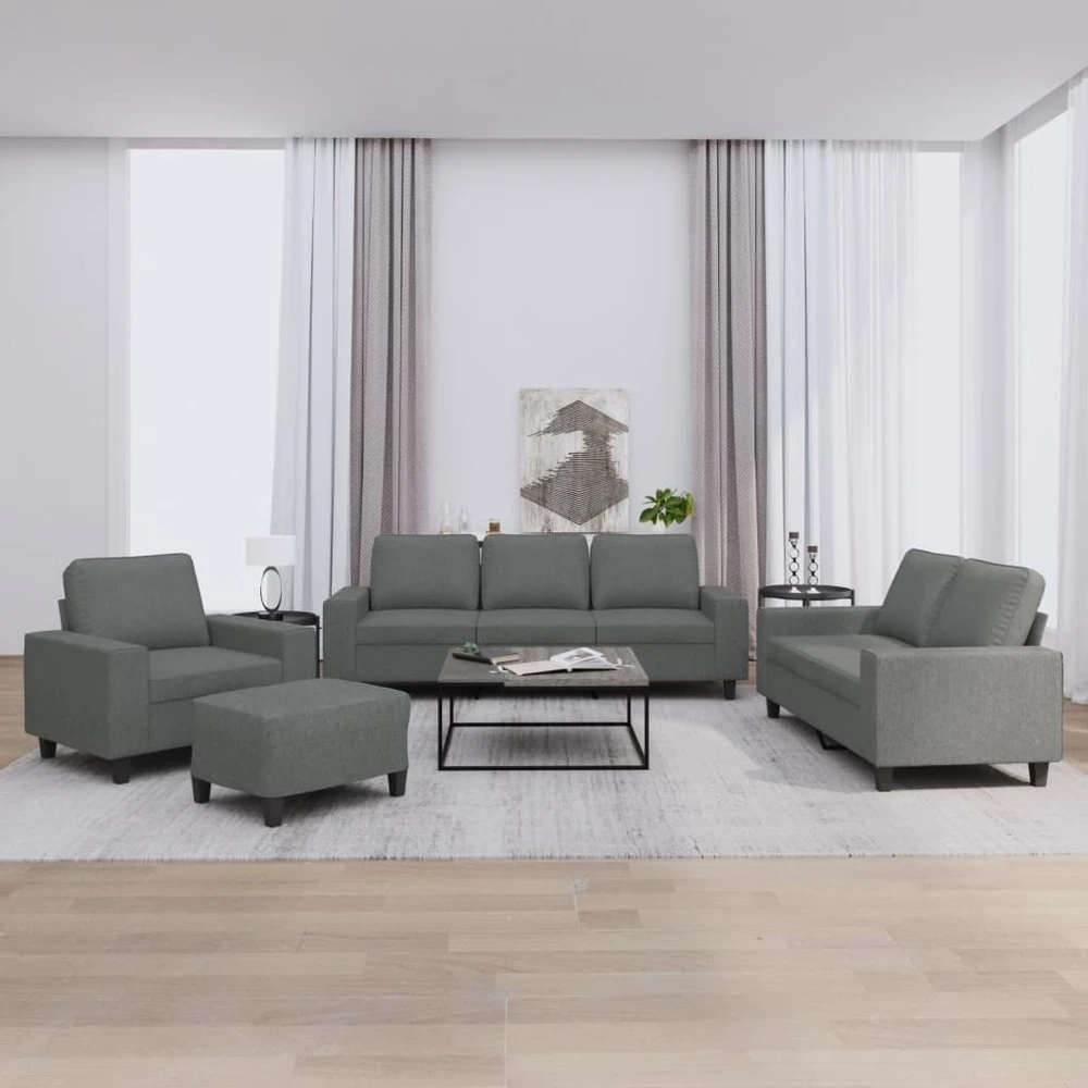 Sofa Sofos komplektas, 4 dalių, tamsiai pilkos spalvos, audinys