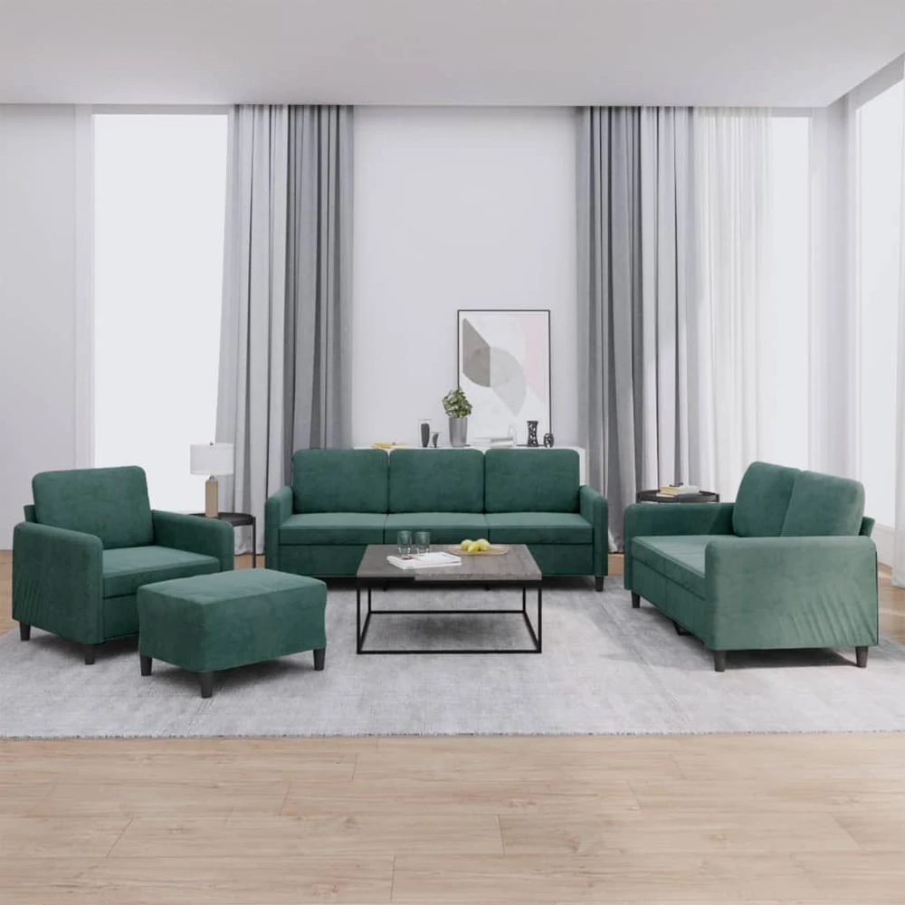 Sofa Sofos komplektas, 4 dalių, tamsiai žalios spalvos, aksomas