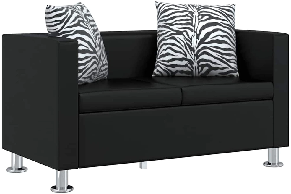 Sofa Sofos komplektas, juodas, dirbtinė oda, 3-vietis ir 2-vietis