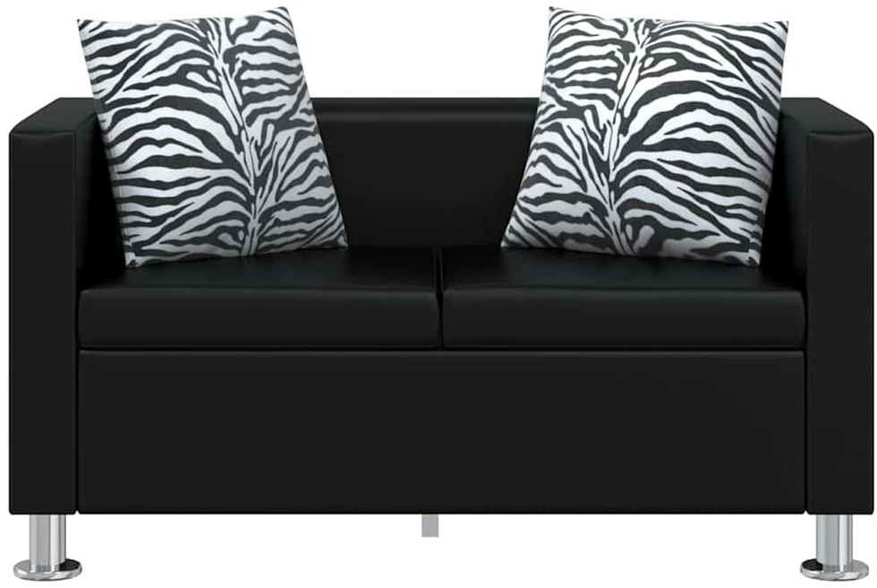Sofa Sofos komplektas, juodas, dirbtinė oda, 3-vietis ir 2-vietis