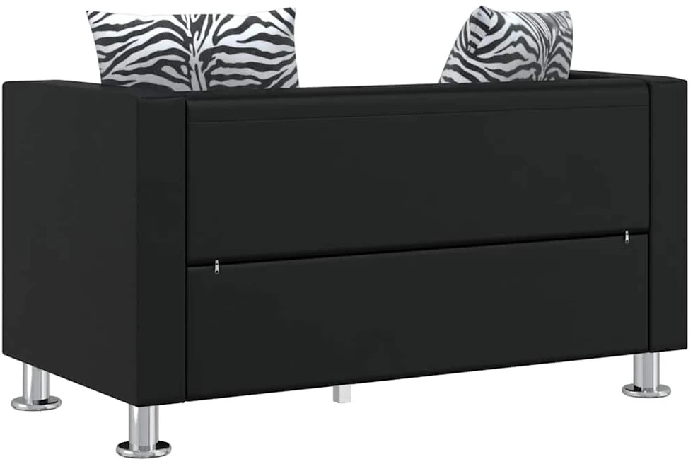 Sofa Sofos komplektas, juodas, dirbtinė oda, 3-vietis ir 2-vietis