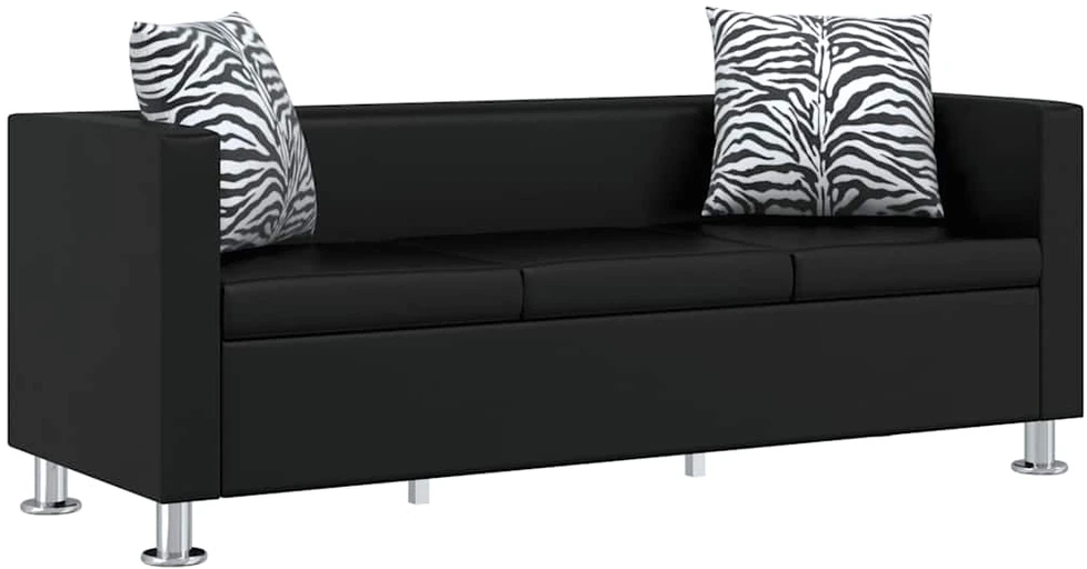 Sofa Sofos komplektas, juodas, dirbtinė oda, 3-vietis ir 2-vietis
