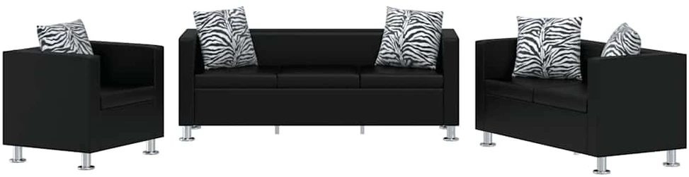 Sofa Sofos komplektas, juodas, dirbtinė oda