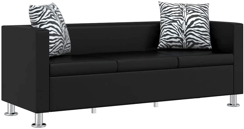 Sofa Sofos komplektas, juodas, dirbtinė oda