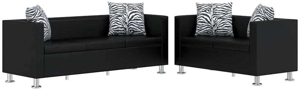 Sofa Sofos komplektas, juodas, dirbtinė oda, 3-vietis ir 2-vietis