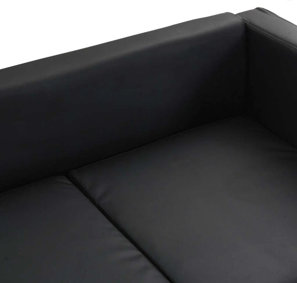 Sofa Sofos komplektas, juodas, dirbtinė oda, 3-vietis ir 2-vietis
