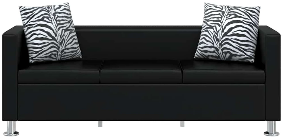 Sofa Sofos komplektas, juodas, dirbtinė oda