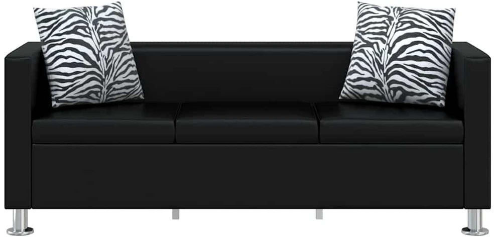 Sofa Sofos komplektas, juodas, dirbtinė oda, 3-vietis ir 2-vietis