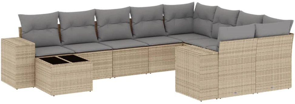 Sofa Sofos komplektas su pagalvėlėmis, 10 dalių, smėlio, poliratanas