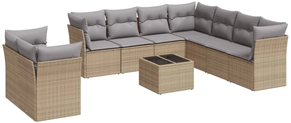 Sofa Sofos komplektas su pagalvėlėmis, 10 dalių, smėlio, poliratanas