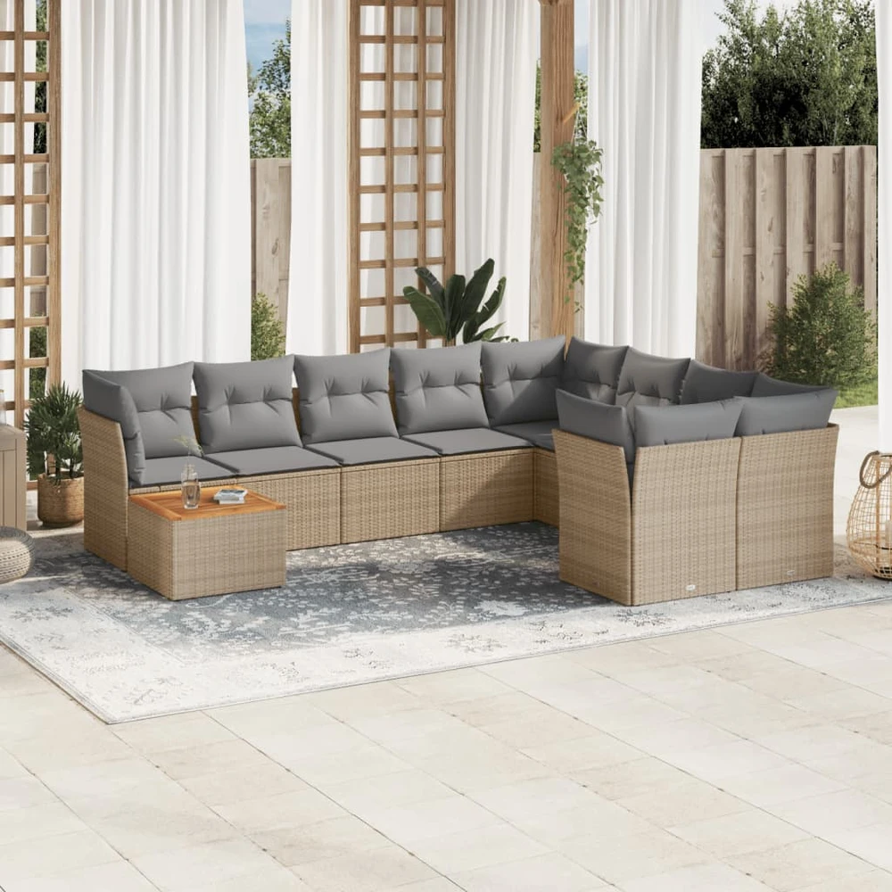 Sofa Sofos komplektas su pagalvėlėmis, 10 dalių, smėlio, poliratanas