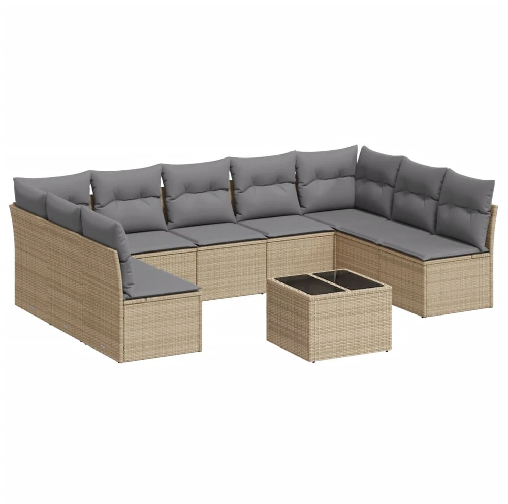 Sofa Sofos komplektas su pagalvėlėmis, 10 dalių, smėlio, poliratanas