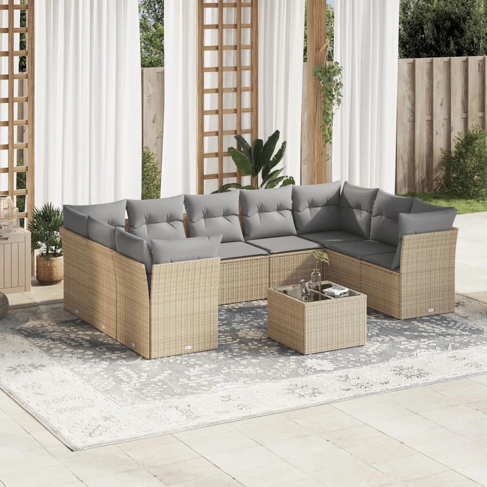 Sofa Sofos komplektas su pagalvėlėmis, 10 dalių, smėlio, poliratanas