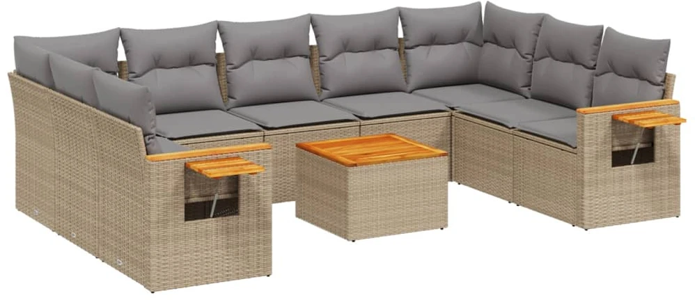 Sofa Sofos komplektas su pagalvėlėmis, 10 dalių, smėlio, poliratanas