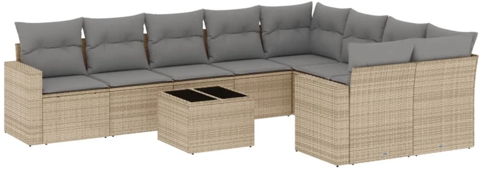 Sofa Sofos komplektas su pagalvėlėmis, 10 dalių, smėlio, poliratanas