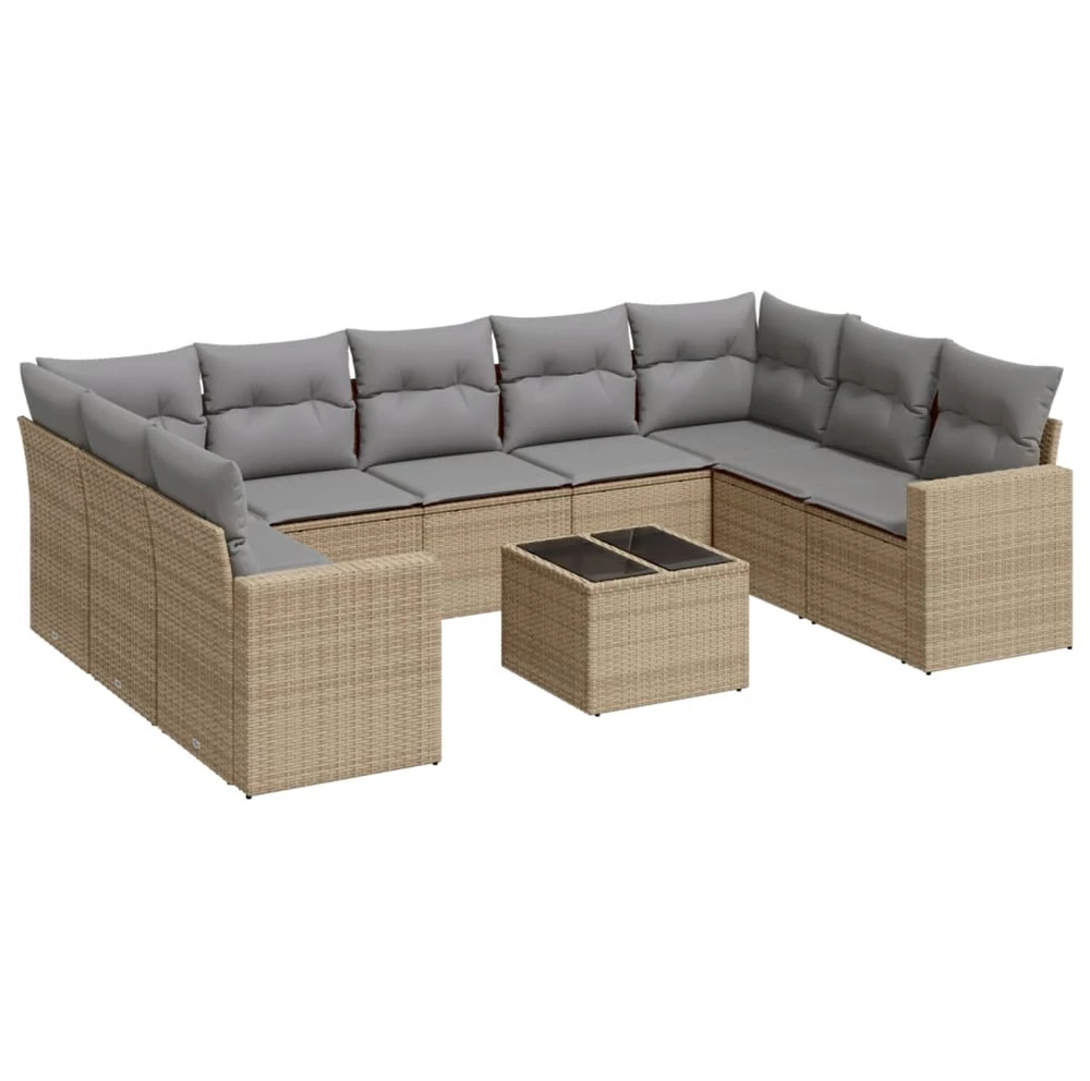 Sofa Sofos komplektas su pagalvėlėmis, 10 dalių, smėlio, poliratanas