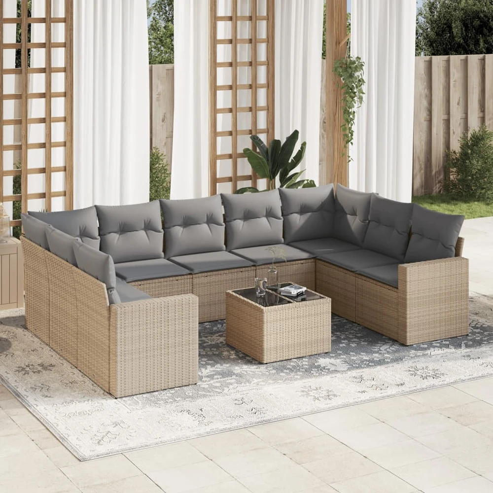 Sofa Sofos komplektas su pagalvėlėmis, 10 dalių, smėlio, poliratanas