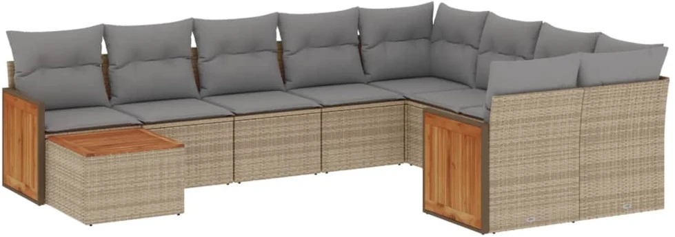 Sofa Sofos komplektas su pagalvėlėmis, 10 dalių, smėlio, poliratanas