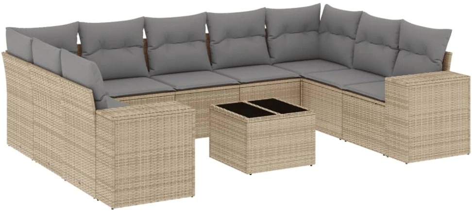 Sofa Sofos komplektas su pagalvėlėmis, 10 dalių, smėlio, poliratanas