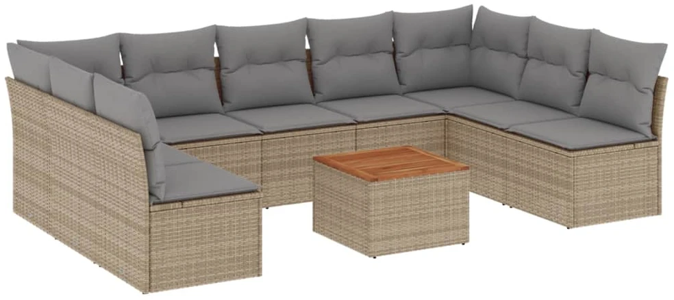 Sofa Sofos komplektas su pagalvėlėmis, 10 dalių, smėlio, poliratanas