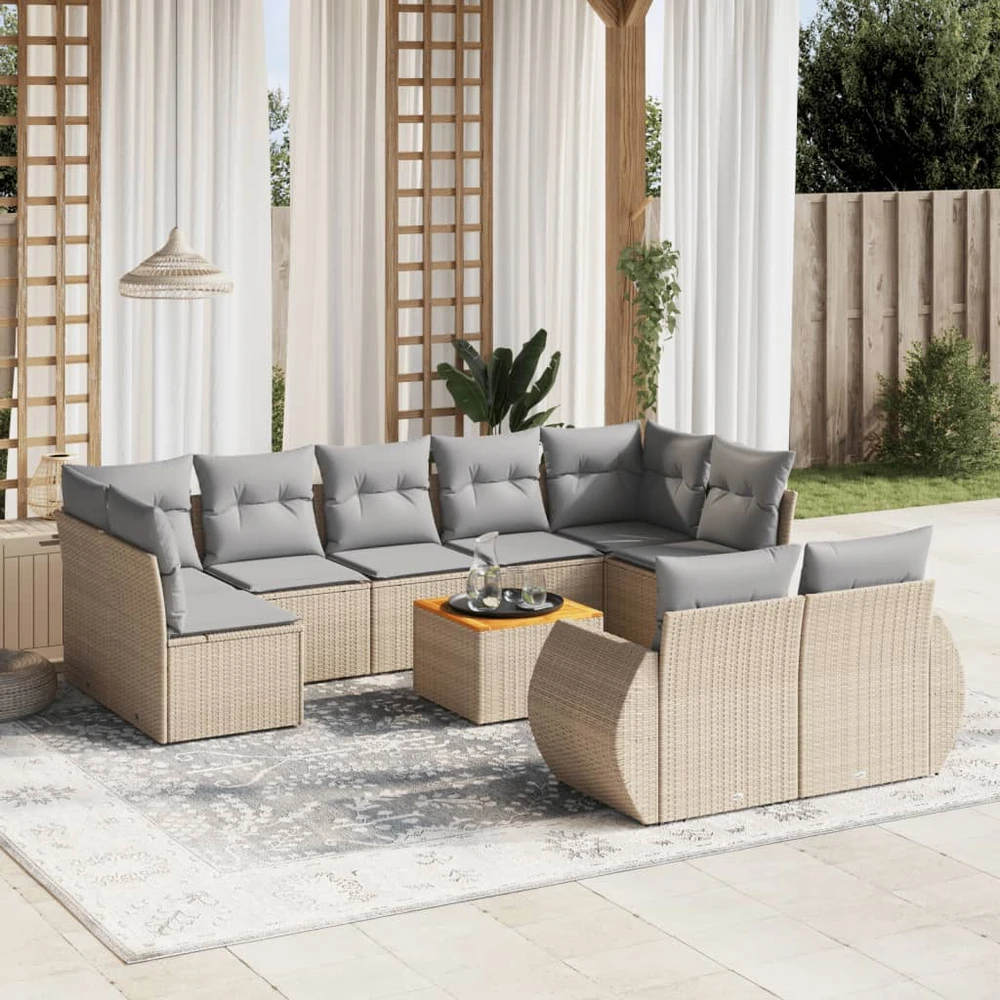 Sofa Sofos komplektas su pagalvėlėmis, 10 dalių, smėlio, poliratanas