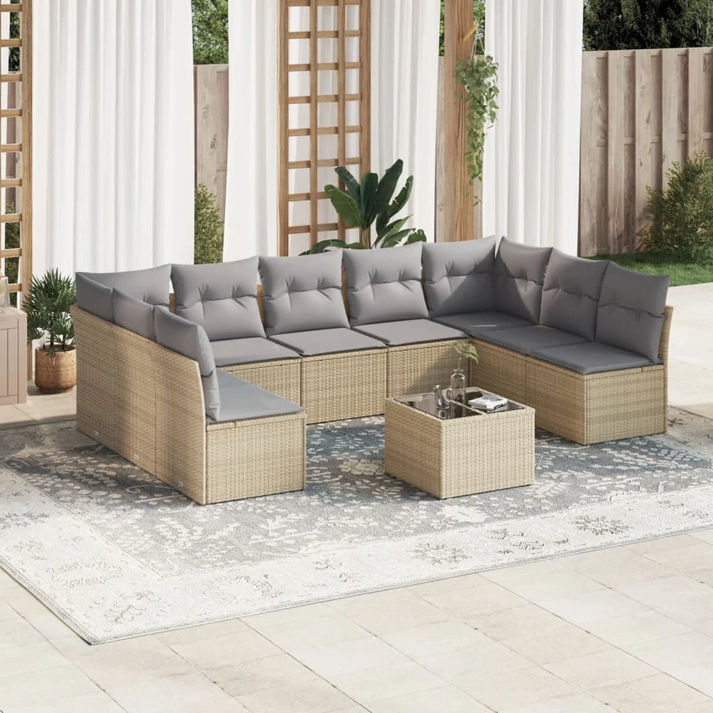 Sofa Sofos komplektas su pagalvėlėmis, 10 dalių, smėlio, poliratanas