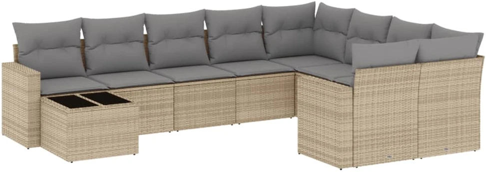 Sofa Sofos komplektas su pagalvėlėmis, 10 dalių, smėlio, poliratanas