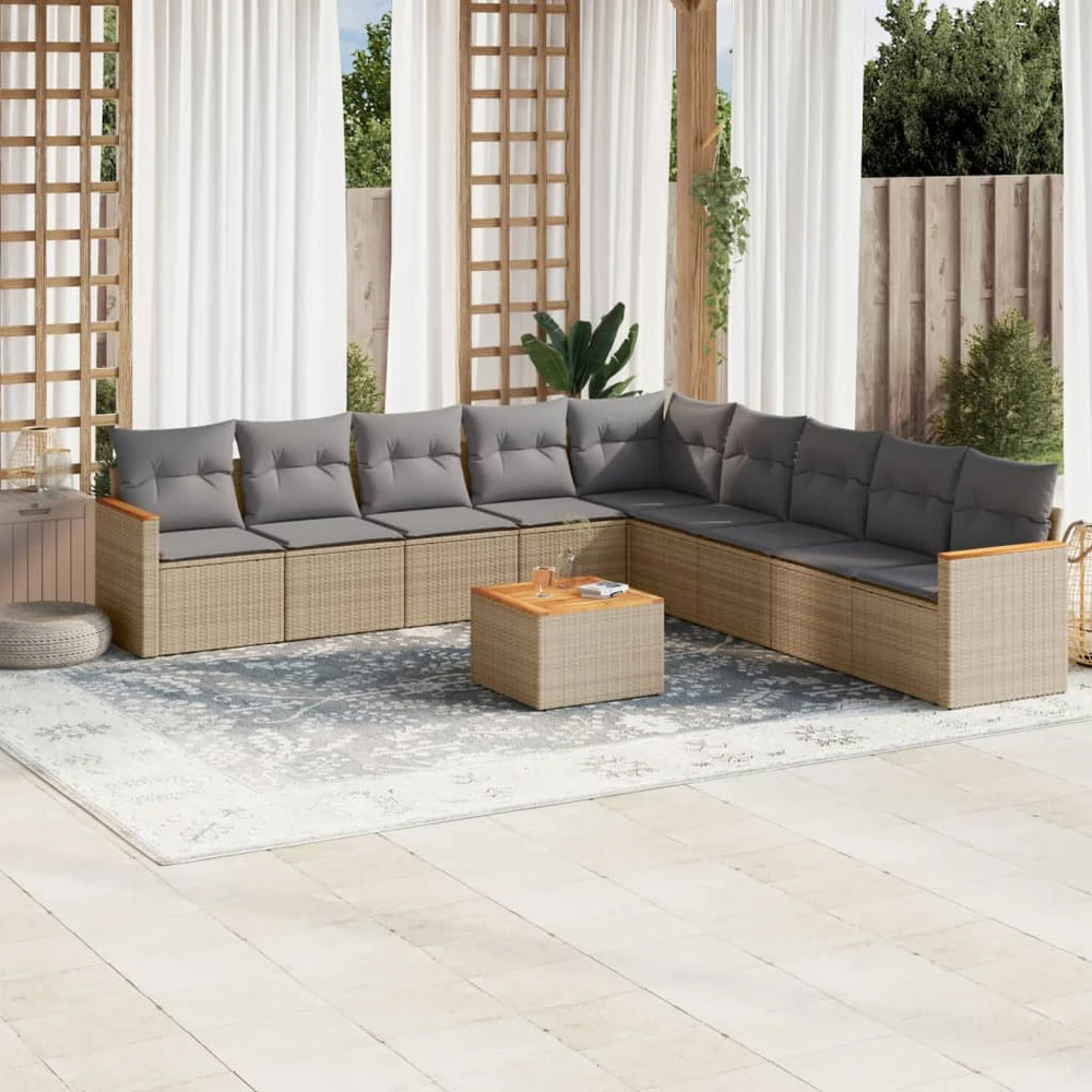 Sofa Sofos komplektas su pagalvėlėmis, 10 dalių, smėlio, poliratanas