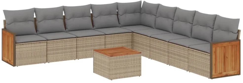 Sofa Sofos komplektas su pagalvėlėmis, 10 dalių, smėlio, poliratanas
