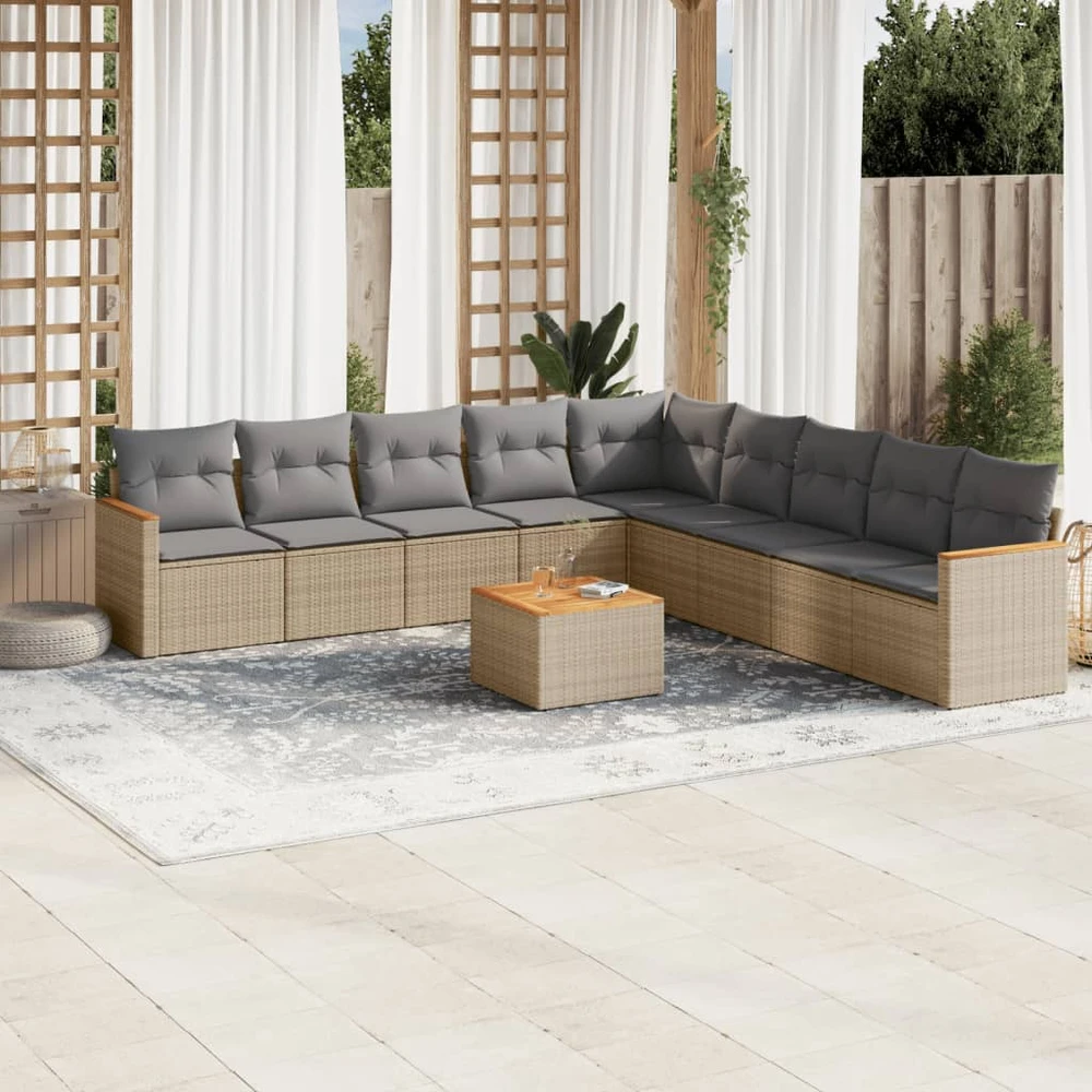 Sofa Sofos komplektas su pagalvėlėmis, 10 dalių, smėlio, poliratanas