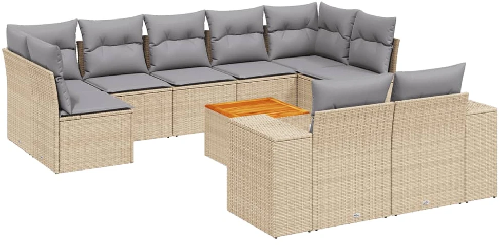 Sofa Sofos komplektas su pagalvėlėmis, 10 dalių, smėlio, poliratanas