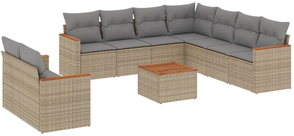 Sofa Sofos komplektas su pagalvėlėmis, 10 dalių, smėlio, poliratanas