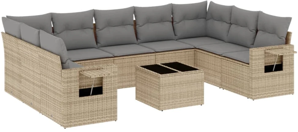 Sofa Sofos komplektas su pagalvėlėmis, 10 dalių, smėlio, poliratanas
