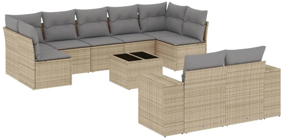 Sofa Sofos komplektas su pagalvėlėmis, 10 dalių, smėlio, poliratanas