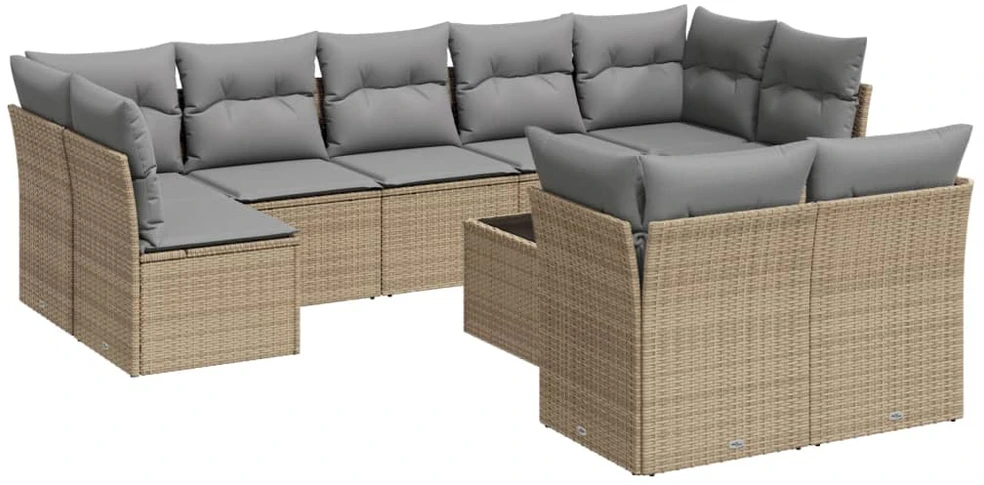 Sofa Sofos komplektas su pagalvėlėmis, 10 dalių, smėlio, poliratanas