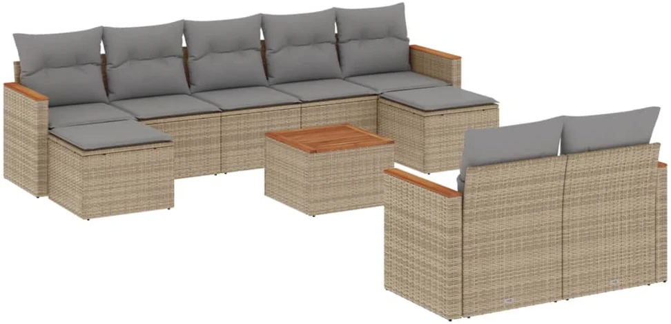 Sofa Sofos komplektas su pagalvėlėmis, 10 dalių, smėlio, poliratanas