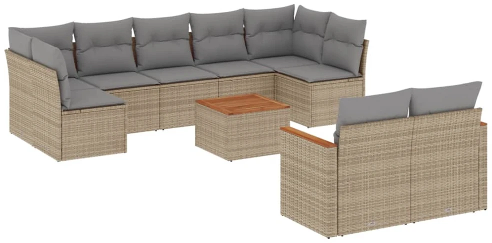 Sofa Sofos komplektas su pagalvėlėmis, 10 dalių, smėlio, poliratanas