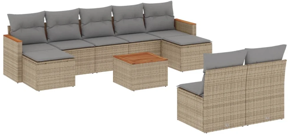 Sofa Sofos komplektas su pagalvėlėmis, 10 dalių, smėlio, poliratanas