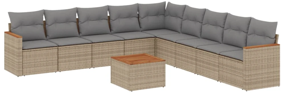 Sofa Sofos komplektas su pagalvėlėmis, 10 dalių, smėlio, poliratanas