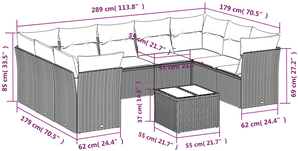 Sofa Sofos komplektas su pagalvėlėmis, 10 dalių, smėlio, poliratanas