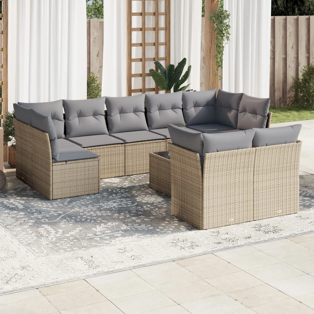 Sofa Sofos komplektas su pagalvėlėmis, 10 dalių, smėlio, poliratanas