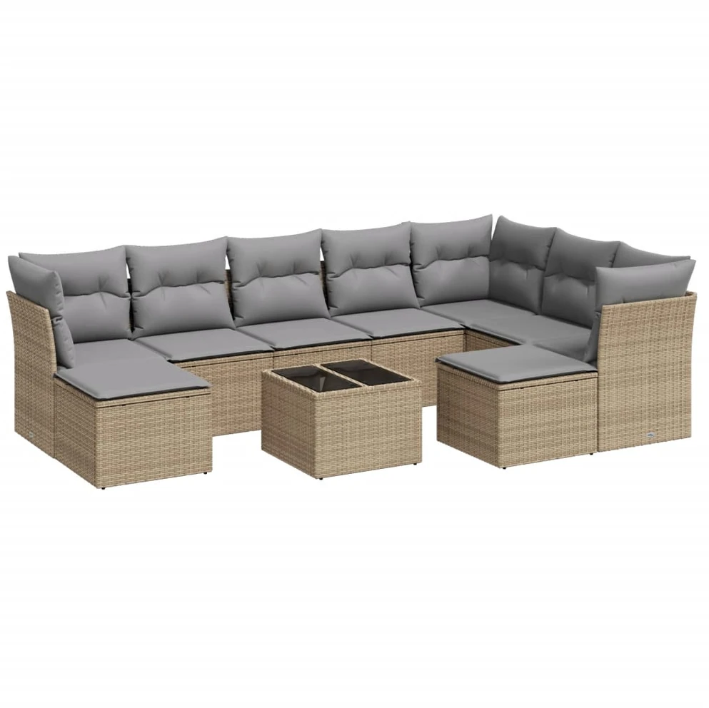 Sofa Sofos komplektas su pagalvėlėmis, 10 dalių, smėlio, poliratanas
