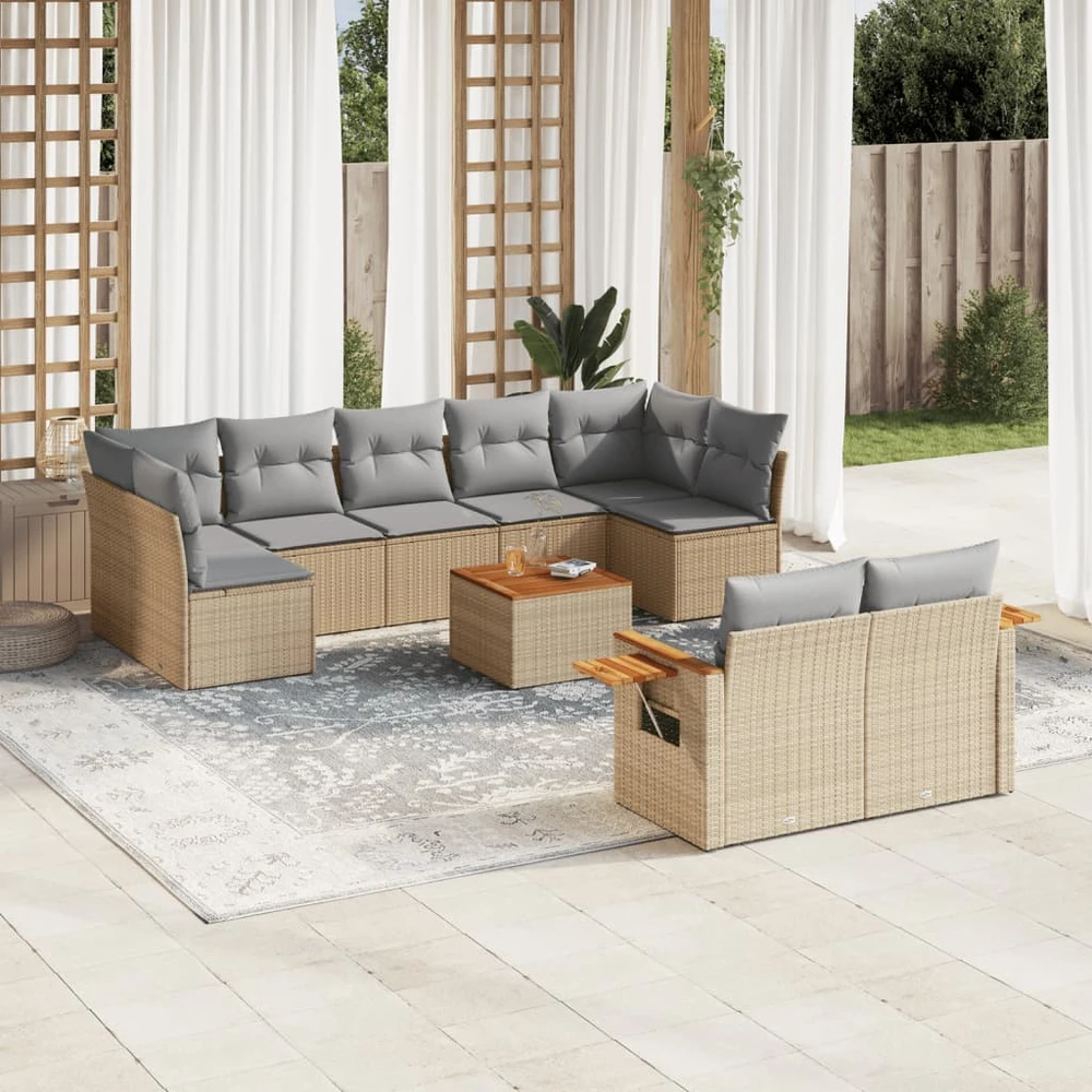 Sofa Sofos komplektas su pagalvėlėmis, 10 dalių, smėlio, poliratanas