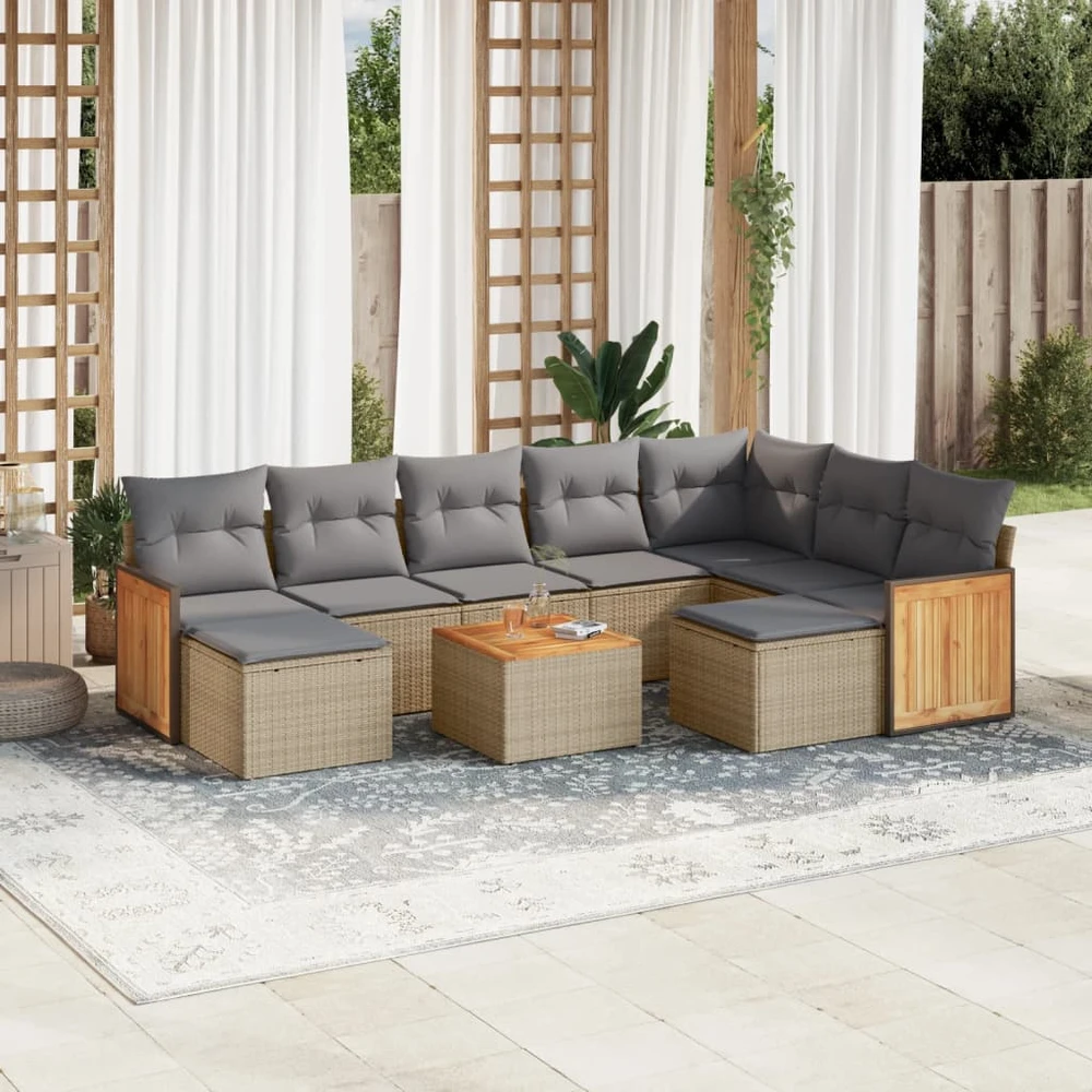 Sofa Sofos komplektas su pagalvėlėmis, 10 dalių, smėlio, poliratanas