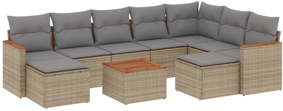 Sofa Sofos komplektas su pagalvėlėmis, 10 dalių, smėlio, poliratanas