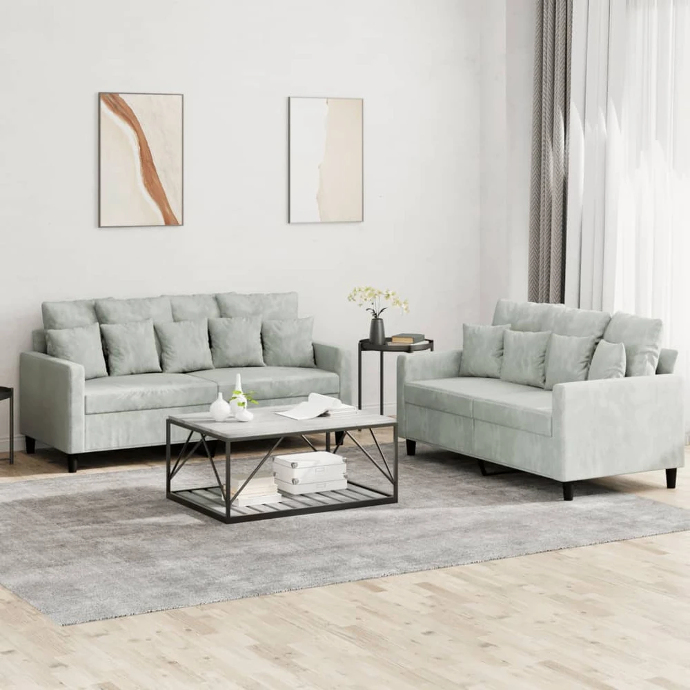 Sofa Sofos komplektas su pagalvėlėmis, 2 dalių, pilkas, aksomas