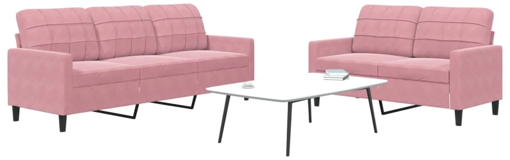 Sofa Sofos komplektas su pagalvėlėmis, 2 dalių, rožinis, aksomas