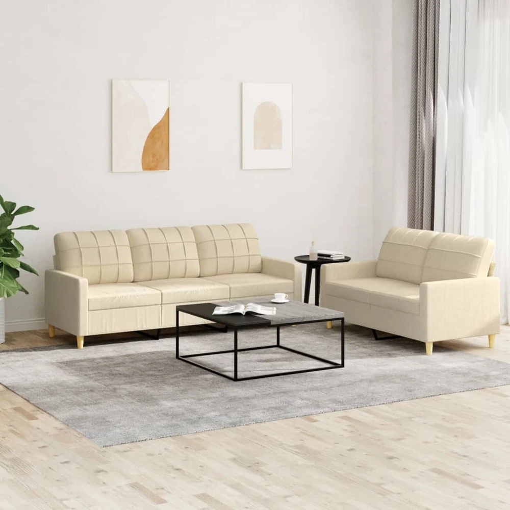 Sofa Sofos komplektas su pagalvėlėmis, 2 dalių, kreminis, audinys