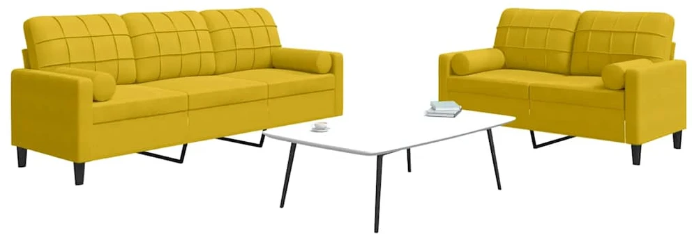 Sofa Sofos komplektas su pagalvėlėmis, 2 dalių, geltonas, aksomas