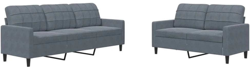 Sofa Sofos komplektas su pagalvėlėmis, 2 dalių, pilkas, aksomas